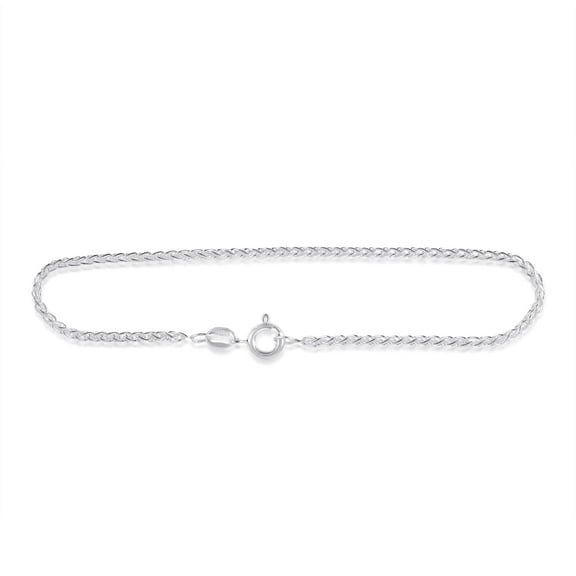 Sterling Silver Spiga Wheat Chain Anklet 2mm Italy 11 inch