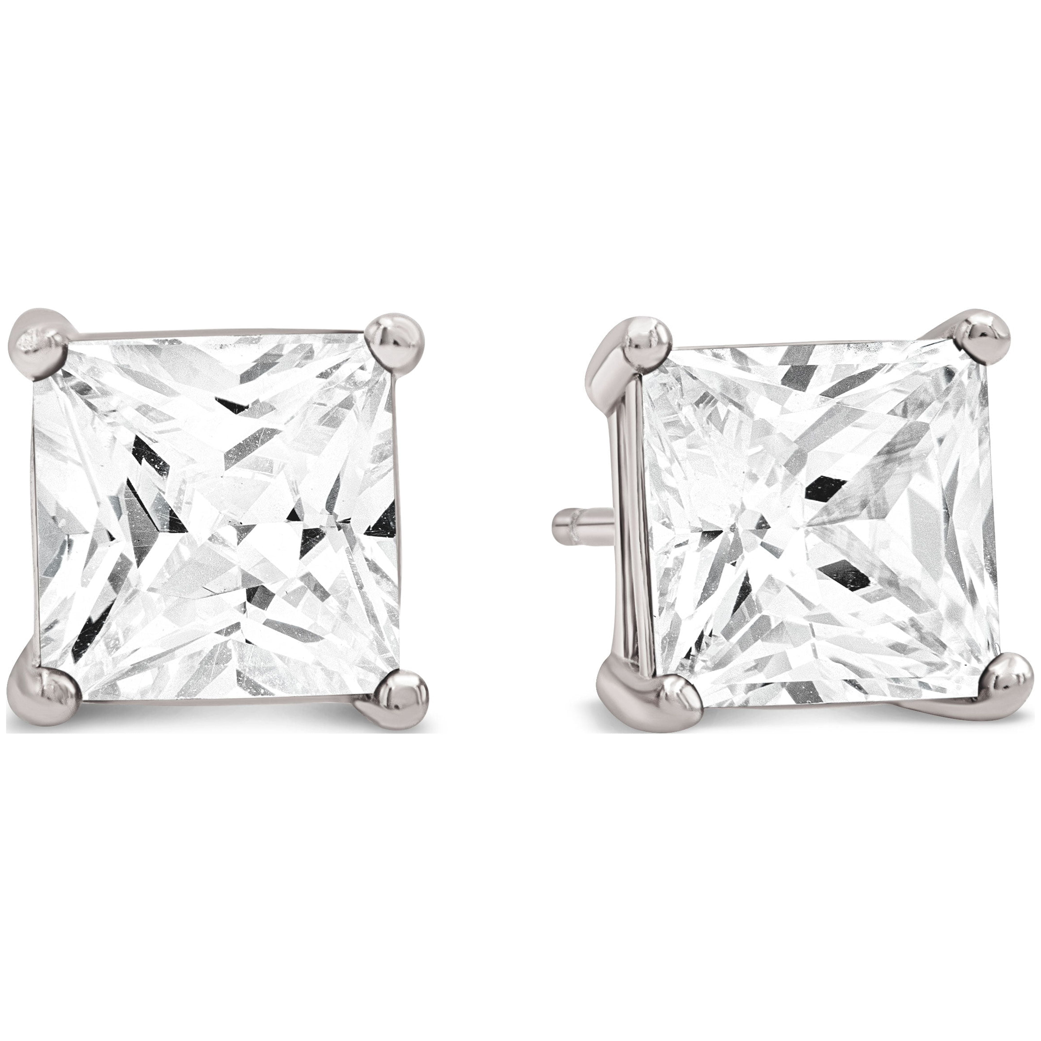 Kezef 7mm Square CZ Stud Earrings, Rhodium-Plated 925 Sterling Silver, Cubic Zirconia Earring Studs, Hypoallergenic for Women