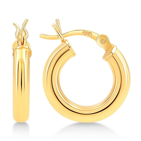 Gold Plated Sterling Silver 3mm Hoop Earrings - 15mm (1/2"") Diameter