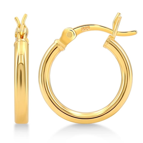 Kezef Women's High Polished Tube Hoop Earrings, Sterling Silver, 2mm, Gold