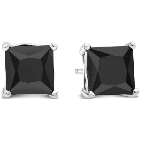 Kezef Women's Square 7x7 Post Basket Ear Black CZ - 925 + Black Rhodium