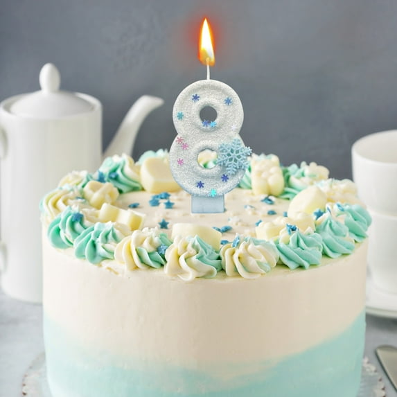 Kezqiaxn 2.75 Inch Birthday Number Candles, Winter Birthday Candles Snow Design Cake Birthday Party Wedding Anniversary Celebration Supplies (8) White