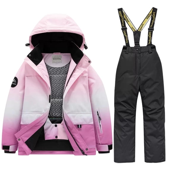 Kezqiaxn 2 Piece Outfits for Kids Snowsuit Winter Windproof Hooded Puffer Jacket and Snow Pants Waterproof Ski Suit Fashion Clothing Size 3-13