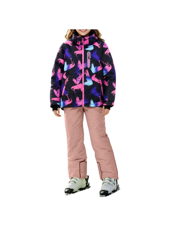 2 Piece Set Snowsuit Hooded Waterproof Thicken Snow Jacket and Snow Pants Snowboard Ski Suit Windproof Winter Outfits Girls' Clothing Sets