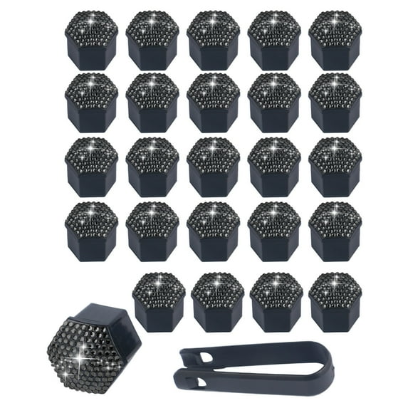 Kezqiaxn 20Pcs Car Wheel Nut Covers, 19Inch Diamond Studded Wheel Lugs Nut Covers Hub Screw Cap Hexagonal Tire Nut Covers Protector, Car Wheel Accessories Universal Car Decoration Black