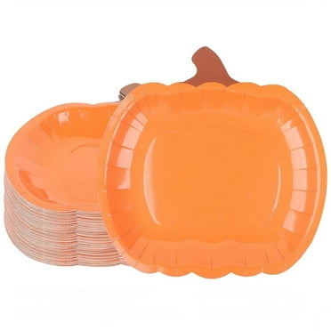 Kezqiaxn 20Pcs Fall Pumpkin Paper Plates 9Inch Autumn Disposable Plates Thanksgiving Harvest Party Plates Orange Round Dinner Plates Halloween Party Favors for Kitchen Home Dining Supplies Orange
