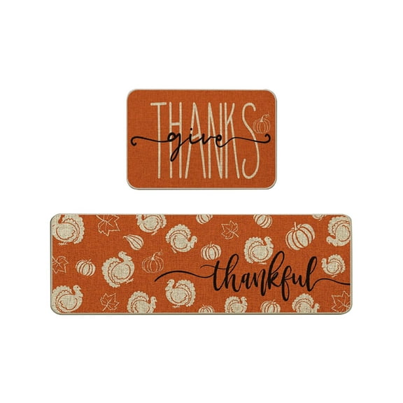 Kezqiaxn 2Pcs Kitchen Rugs Non Slip Washable Kitchen Mats for Floor Fall Kitchen Decor, 16x48In Kitchen Rugs and 16x24In Foot Mat Halloween Thanksgiving Under Sink Kitchen Runner Rug Orange