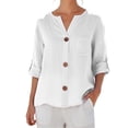 thumbnail image 1 of Kezqiaxn 3/4 Length Sleeve Womens Tops Summer V-Neck Button Up Shirt Loose Fit Work Blouses Plus Size Fashion, 1 of 6
