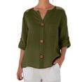 thumbnail image 1 of Kezqiaxn 3/4 Length Sleeve Womens Tops Summer V-Neck Button Up Shirt Loose Fit Work Blouses Plus Size Fashion, 1 of 6