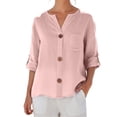thumbnail image 1 of Kezqiaxn 3/4 Length Sleeve Womens Tops Summer V-Neck Button Up Shirt Loose Fit Work Blouses Plus Size Fashion, 1 of 6