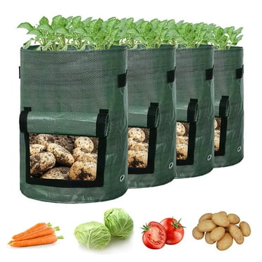 Kezqiaxn 4Pcs Potato Grow Bags Clearance, 2025 New Garden Planting Bag with Side Window, 10 Gallons Nonwoven Fabric Growing Pots Potato Planter Container Plant Bag for Tomato/Vegetable/Fruit Black
