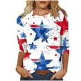 thumbnail image 1 of Kezqiaxn 4Th Of July 3/4 Sleeve Tops for Women Crew Neck Casual Loose Blouses Summer Work Shirts Plus Size Womens Clothing, 1 of 5