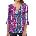 thumbnail image 1 of Kezqiaxn 4Th Of July Womens Clothes Fashion 3/4 Sleeve V-Neck Ruched Button Shirt Summer Tops Plus Size Blouses for Women, 1 of 5
