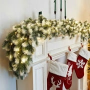 Kezqiaxn 6Ft Christmas Garland with Lights, Pre-Lit Artificial Pines Needle Christmas Garlands Battery Operated LED Lighted Garland, Christmas Decorations Mantle Fireplace Banister Indoor Outdoor