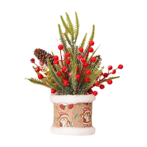 Kezqiaxn Artificial Christmas Tree Centerpiece Decoration Potted Plants Christmas Picks and Sprays Fake Plant Pines Needles Branches Red Berry Picks Stems for Home Office Christmas Decor