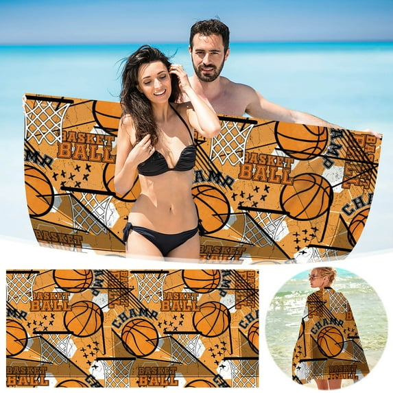 Kezqiaxn Basketball Microfiber Beach Towel For Kids, Sports Themed Beach Towels Quick Dry Sports Beach Towels For Boys Girls Sports Balls Absorbent Beach Blanket For Pool Picnic Camping Travel Swim