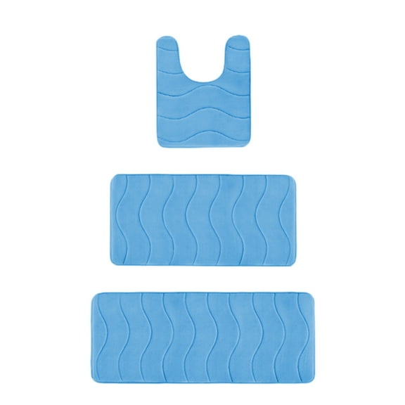 Kezqiaxn Bath Mat Set Bathroom Rugs Non-Slip Bath Mat Toilet Rugs U Shaped Toilet Mats Doormat Household Carpet Absorbent Bathroom Mats Quick Dry Sky Blue