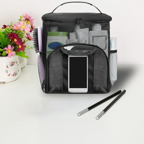 Kezqiaxn Bathroom Organizers and Storage Portable Large Capacity Mesh Shower Tote Bag Quick Dry Hanging Wash Bag Outdoor Camping Bathing Storage Bag Black