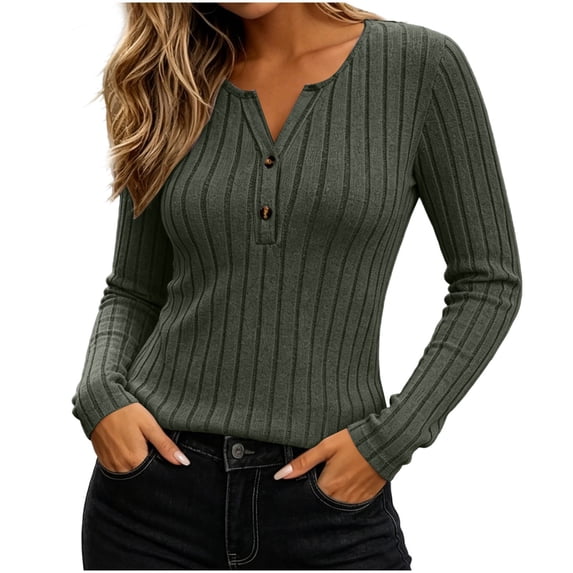 Kezqiaxn Blouses for Women Casual Fashion Long Sleeve Button Down Shirts Fall V-Neck Pullover Tops Womens Clothes