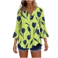 thumbnail image 1 of Kezqiaxn Blouses for Women Dressy Casual Fashion Ruffled 3/4 Sleeve V-Neck Button Up Shirt Loose Summer Tops 2026, 1 of 5