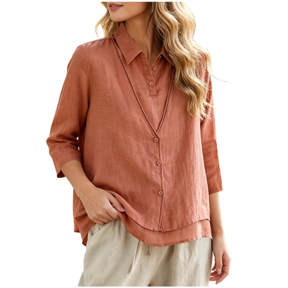 Kezqiaxn Blouses for Women Half Sleeve Collared Button Up Shirt Summer Tops Fashion Trendy Women's Clothing