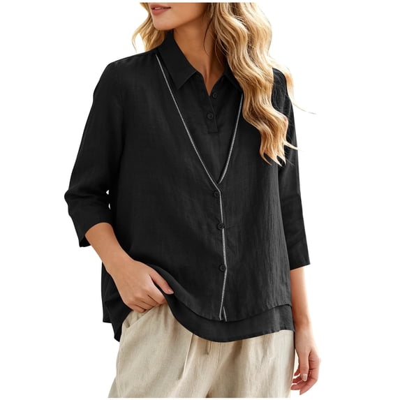 Kezqiaxn Blouses for Women Half Sleeve Collared Button Up Shirt Summer Tops Fashion Trendy Women's Clothing