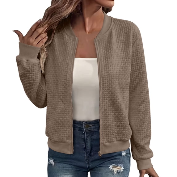 Kezqiaxn Bomber Jacket Women Fashion Clothing Solid Long Sleeve Casual Lightweight Jackets Fall Zip Up Coats for Women