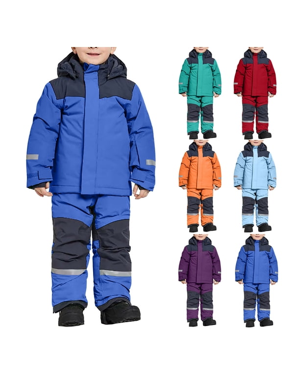 Boys Snowsuit Winter 2 Piece Outfits Thicken Windproof Hooded Puffer Jacket and Snow Pants Waterproof Ski Suit Boy Outfits Size 1-15