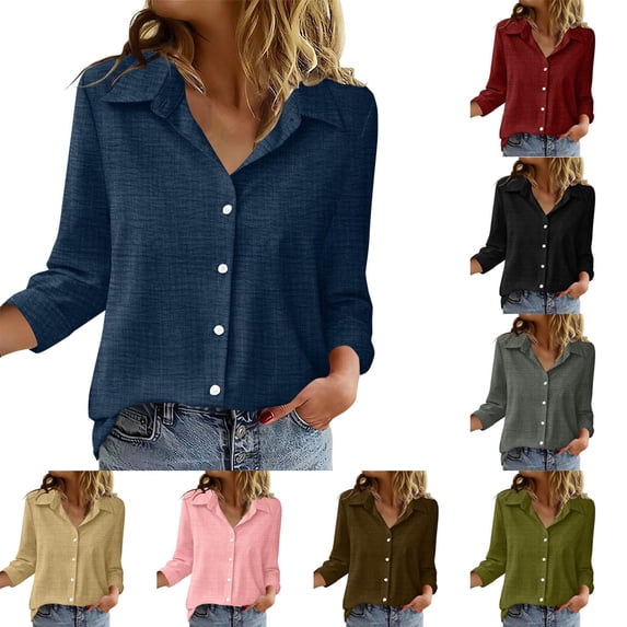 Kezqiaxn Business Casual Tops for Women Long Sleeve Button Up Shirt Collared Dressy Work Blouses Summer Clothes