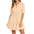 thumbnail image 1 of Kezqiaxn Button Down Dress for Women Summer Striped Drawstring Short Sleeve Collared Summer Dresses Fashion Clothing, 1 of 6