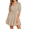 thumbnail image 1 of Kezqiaxn Button Down Dress for Women Summer Striped Drawstring Short Sleeve Collared Summer Dresses Fashion Clothing, 1 of 6