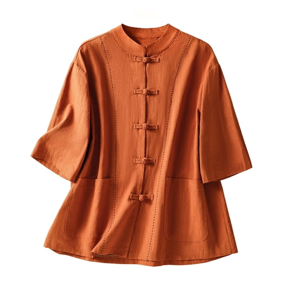 Kezqiaxn Button Down Shirts for Women Fashion Half Sleeve Crew Neck Summer Tops Business Casual Dressy Blouses