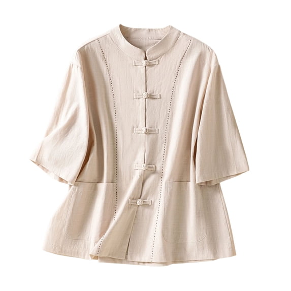 Kezqiaxn Button Down Shirts for Women Fashion Half Sleeve Crew Neck Summer Tops Business Casual Dressy Blouses