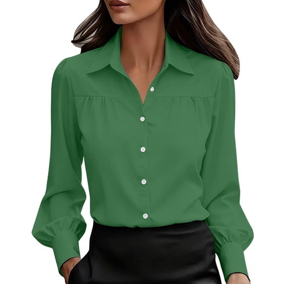 Kezqiaxn Button Down Shirts for Women Fashion Long Sleeve Collared Business Work Blouse Womens Tops Fall Clothes