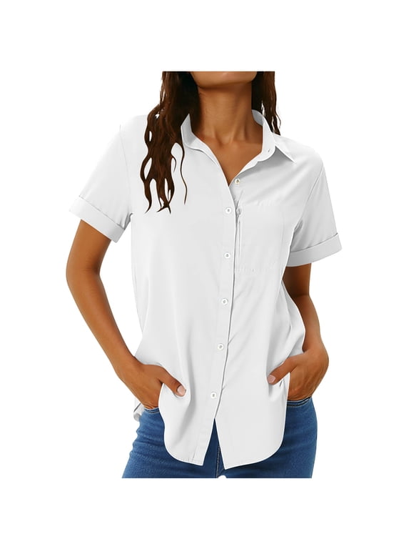 Button Down Shirts for Women Short Sleeve Collared Dressy Summer Tops Business Dressy Work Blouses Plus Size Fashion