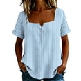 thumbnail image 1 of Kezqiaxn Button Down Shirts for Women Striped Short Sleeve Square Neckline Work Blouse Dressy Summer Tops Plus Size Fashion, 1 of 8
