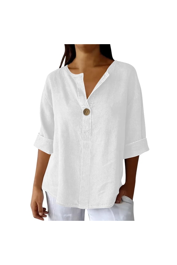 Button Up Shirt Women Half Sleeve Crew Neck Summer Tops 2026 Womens Blouses Dressy Casual Plus Size Fashion White M