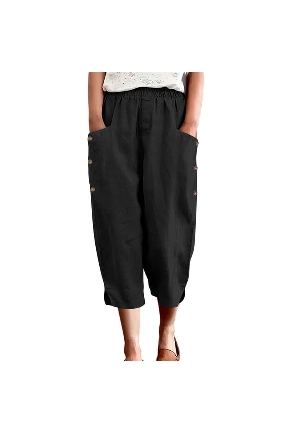 Capri Pants for Women Elastic Waist Lounge Loose cropped Pants with Pockets Womens Capris Plus Size Womens Clothing
