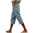 thumbnail image 1 of Kezqiaxn Capris Pants for Women Summer Lace Elastic Waist Loose Cropped Pants with Pockets Womens Capri Pants, 1 of 9