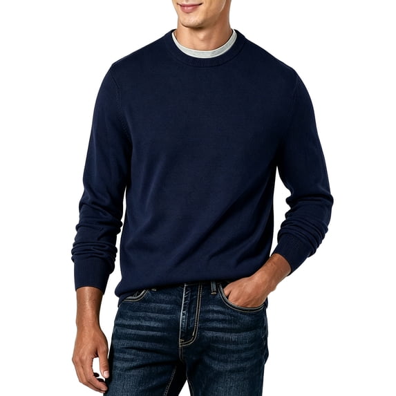 Kezqiaxn Casual Shirts for Men Fashion Knitted Long Sleeve Crew Neck Pullover Tops Plus Size Shirt Mens Clothes