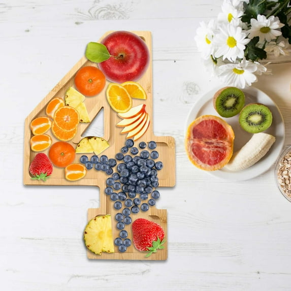Kezqiaxn Christmas Decorations Number Wooden Charcuterie Boards Wooden Numbers Shape Cheese Board Cheese Tray Platter Xmas Serving Dishes for Party Fruit Snack Food Meat Cookies Home (4)