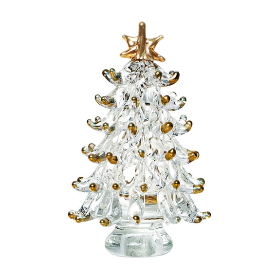 Kezqiaxn Christmas Decorations Indoor Mini Christmas Tree Glass Ornaments Clear Hand Blown Glass Christmas Tree Glass Figurine Decoration for xmas Window Tabletop Mantel