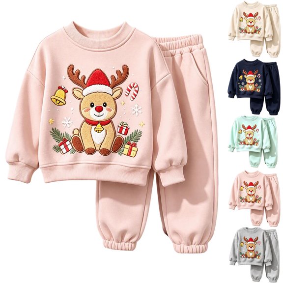 Kezqiaxn Christmas Gift Toddler Outfits for Girls 2 Piece Set Long Sleeve Crewneck Sweatshirt and Pants Sweat Set Fall Clothes Size 2-9