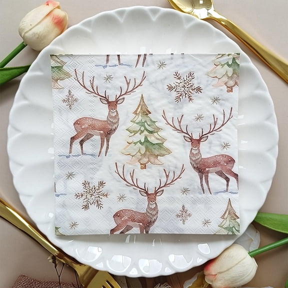 Kezqiaxn Christmas Napkins Christmas Napkins Disposable 20Pcs Winter Snowflake Table Paper Napkins Christmas Tree Reindeer Design 6.49Inch for Xmas Dinner Party White