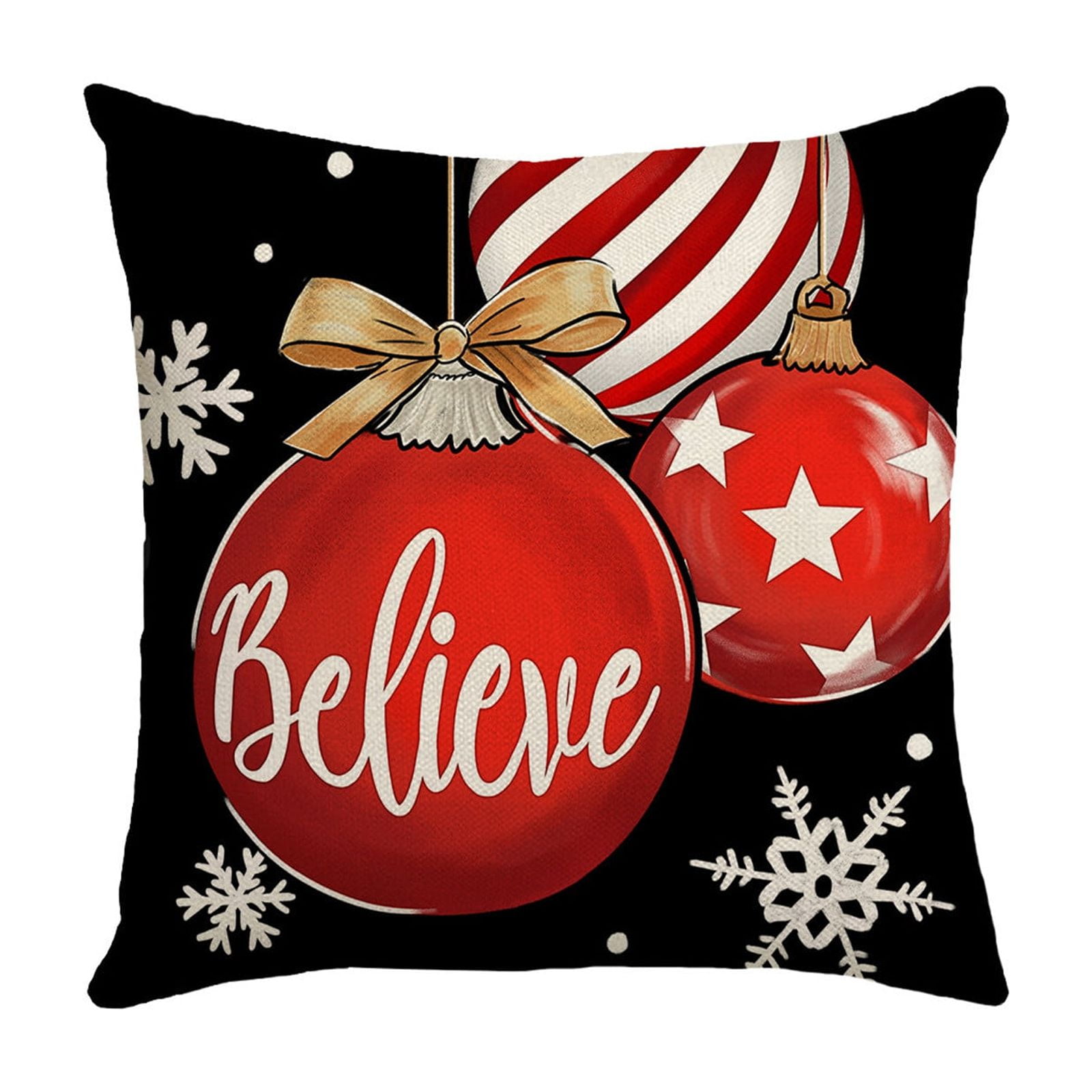 Kezqiaxn Christmas Pillow Protector Clearance, 18x18Inch Merry Christmas Couch Pillow Covers Christmas Tree Throw Pillow Case Bell Xmas Balls Pillowcase Outdoor Sofa Back Cushion Covers for Xmas Black