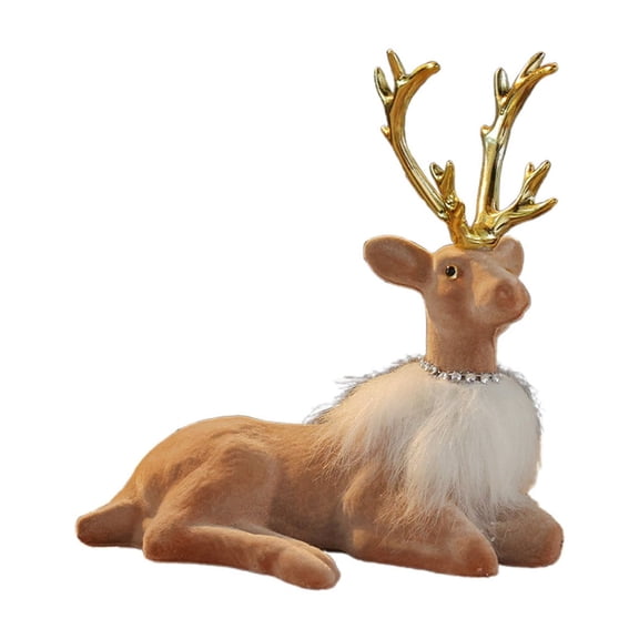 Kezqiaxn Christmas Reindeer Decorations, Reindeer Christmas Decorations, Tabletop Christmas Reindeer Figurines with Crystals Necklace, Elegant Deer Decor Christmas Table Centerpieces Supplies Brown
