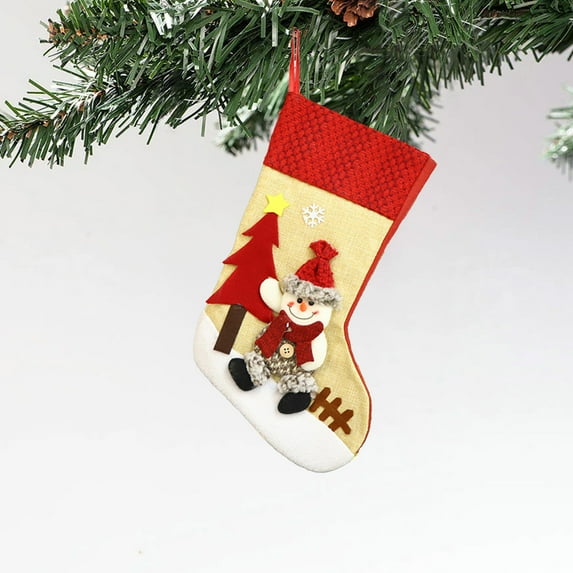 Kezqiaxn Christmas Stockings Clearance, Knitted Christmas Candy Stocking with Santa Designs, Christmas Hanging Socks for Family Holiday Fireplace Xmas Party Decor Party Favors Beige