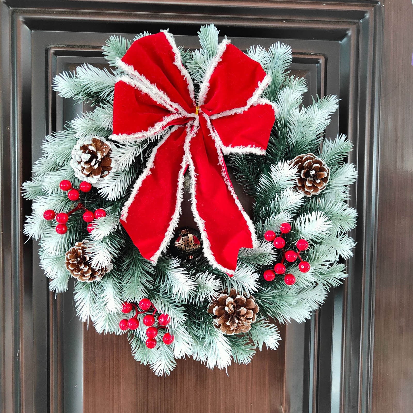 16 Inch Artificial Christmas Wreath With Red Berries - PE Pine & Cones, Indoor/Outdoor Door Decor For Holiday