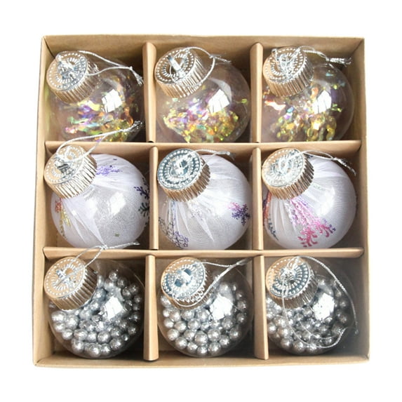 Kezqiaxn Clear Christmas Ball Ornament Set Clearance,9Pcs/2.4In Silver Large Shatterproof Clear Glitter Plastic Christmas Ball Ornaments Xmas Tree Decoration Hanging Ornaments for Xmas