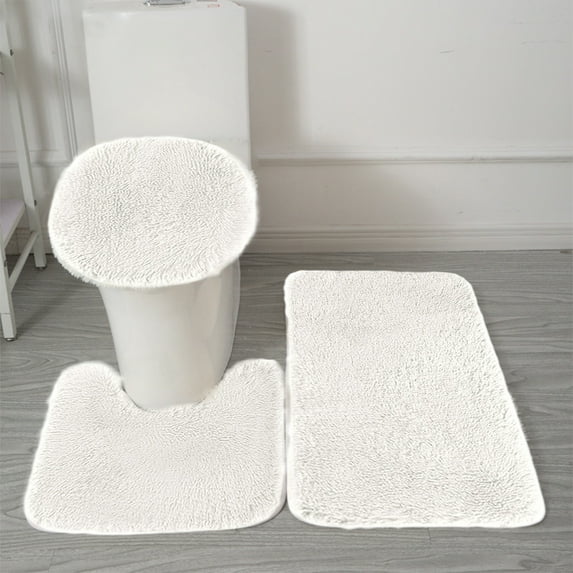 Kezqiaxn Clearance! 3Pc Bath Rugs Solid Color Bath Mats Set Bathroom Rugs Quick Dry Toilet Mat With With Seat Cover Soft Water Absorption Non-Slip Thick Washable Rug Carpet White